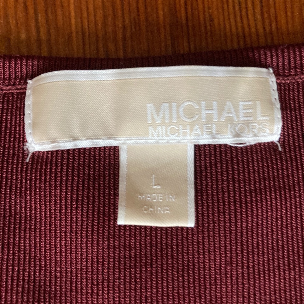 Michael Kors Fit and Flare Dark Red Dress Size Large, Short Sleeve Scoop Neck - Picture 10 of 14